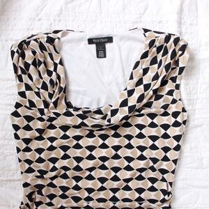 White House Black Market Black and Tan Sheath Dress Cowl Neck